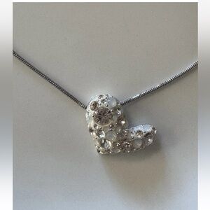 Swarovski Crystal Puffy Heart Necklace Silver Tone Rhodium Swan Logo Beautiful